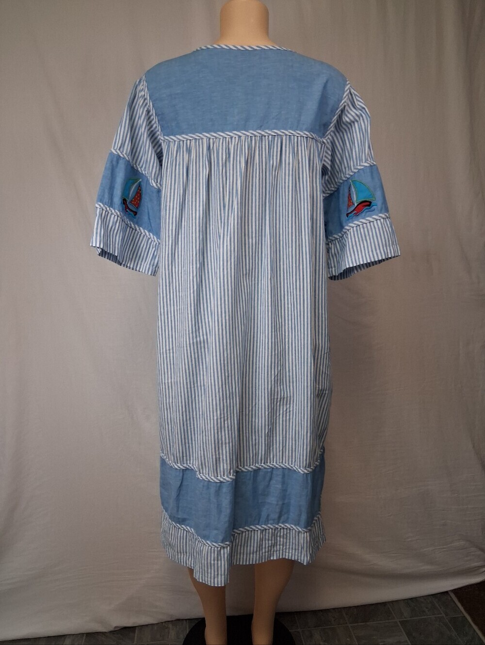 Woman Within Blue and White Striped Cotton Top Size M - Picture 11 of 17